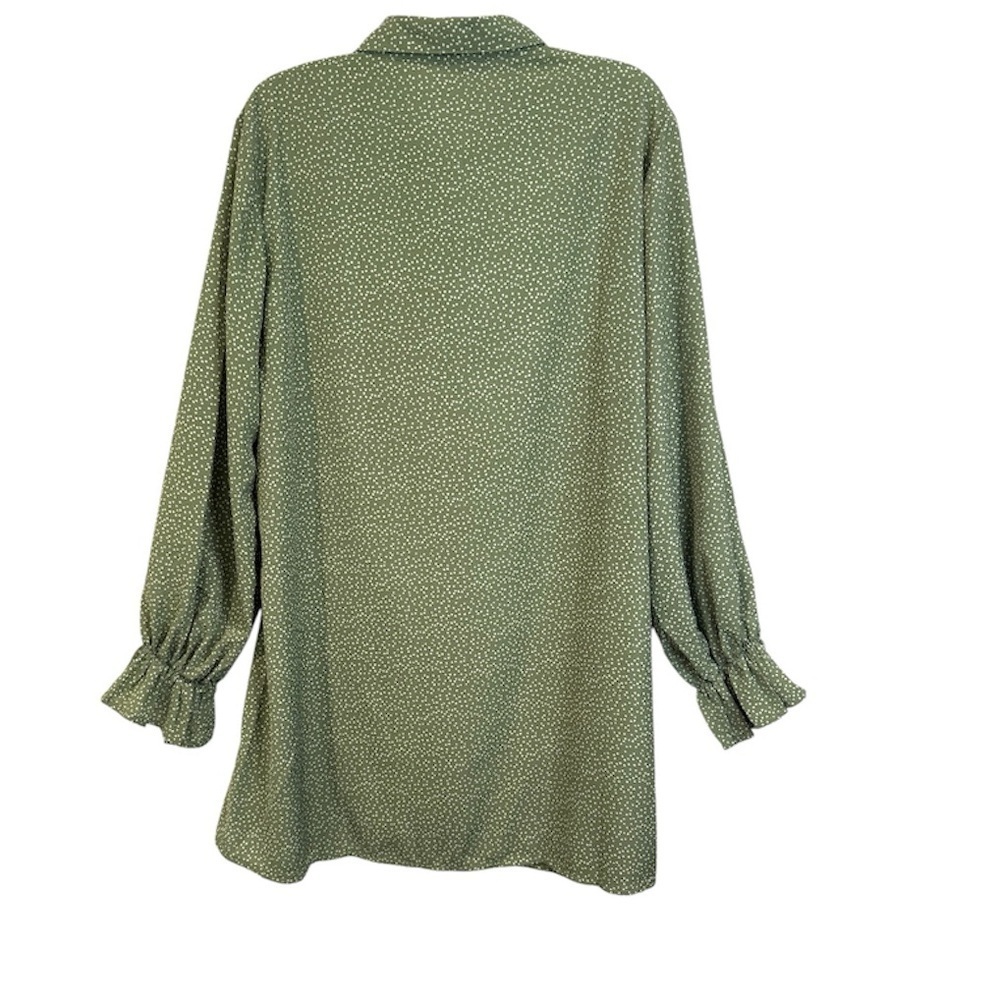Missguided Dress Heart Print Button Down Shirt Ruffle Cuffs Sage Green Size 12 - Picture 4 of 6